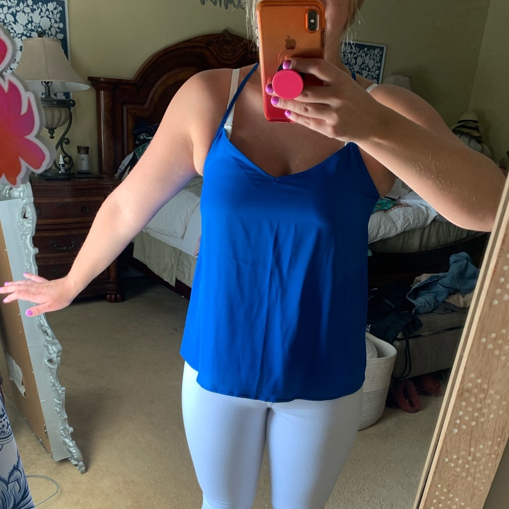 Blue Silky Abercrombie Top With Fun Back Straps